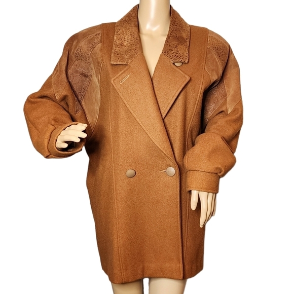 Vintage Havoc Camel Brown Wool Leather coat size 9/10 - Picture 3 of 17